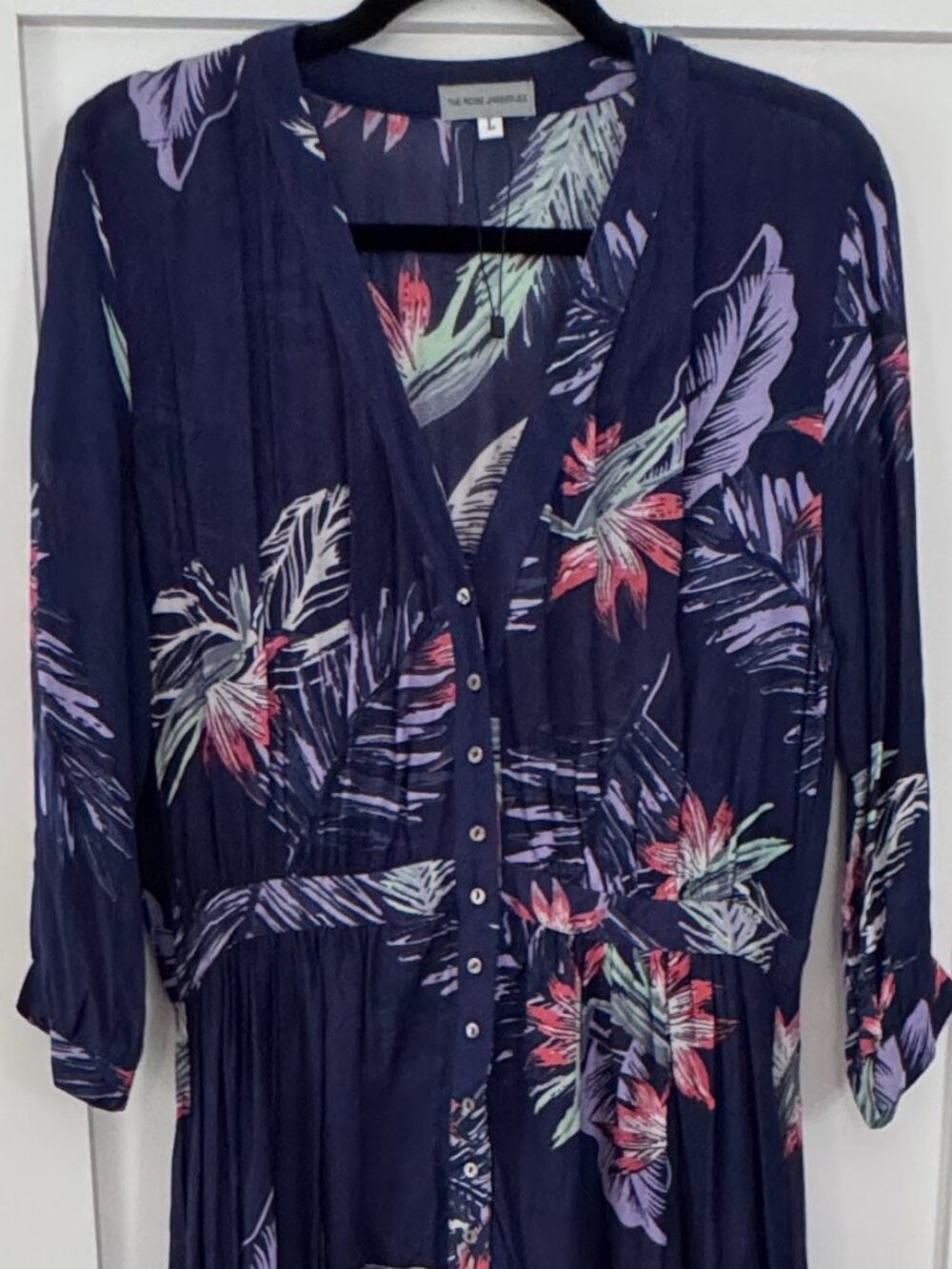 The Rose Jabberjee,Navy Tropical Floral Maxi Dress,Size:L,Sheer, NWT, Never Worn - Picture 1 of 9